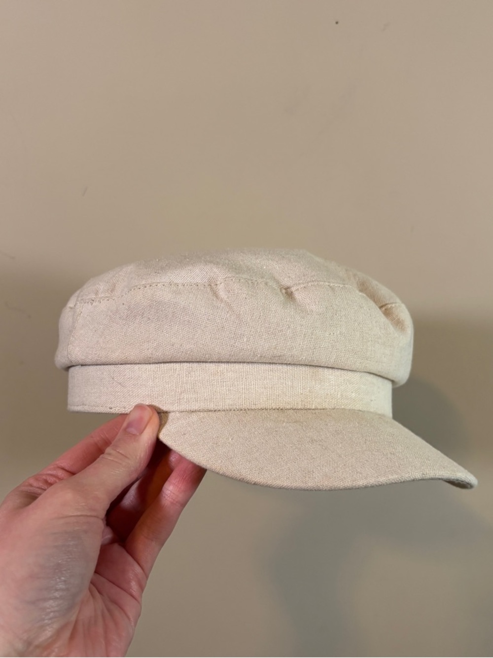 JustFab Cream Linen-Cotton Baker Boy Cap